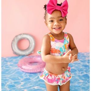 NWT Posh Peanut Ozzy 2 Piece Ruffled‎ Tankini Set Size 0 to 3 Months